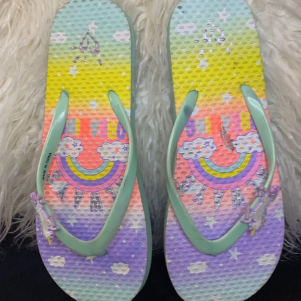 Justice unicorn rainbow sandals